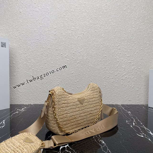 Prada專櫃新款草編三合一女包 1BH204 普拉達純手工編織女款單肩斜挎包 csp1566